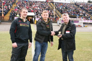 Matty Stableford receives the February award from Chairman, Mike Farren